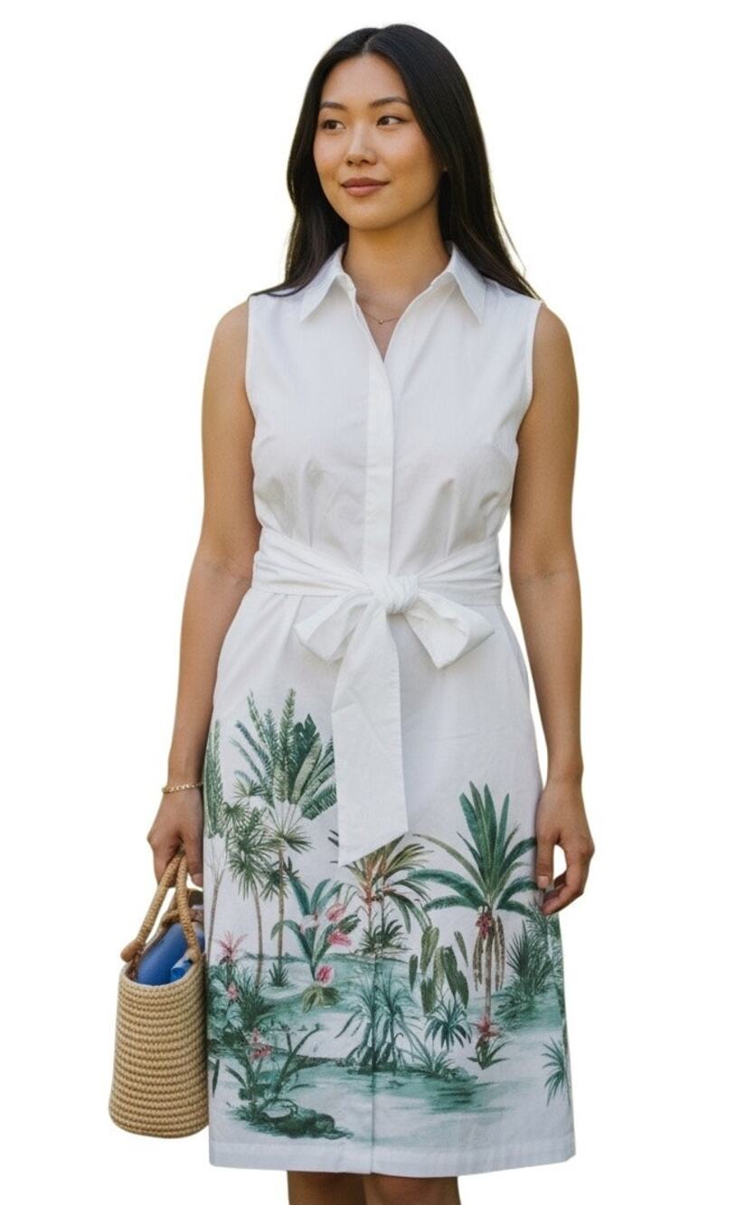 J.McLaughlin $248 Suvi Shirt Classic Sleeveless Botanical Cotton Dress Size L